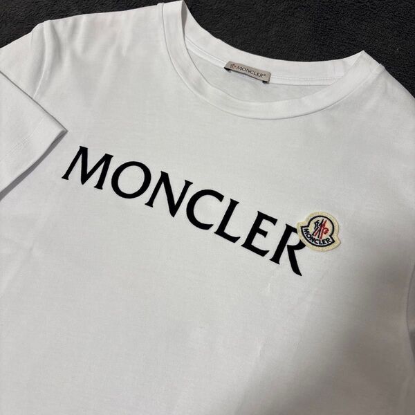 【新品級】MONCLER/モンクレール/フロッキーロゴ/Tシャツ/白/M