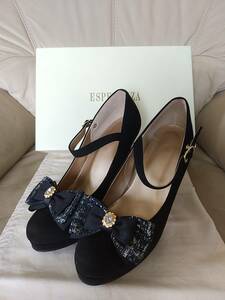 [ Esperanza ] black pumps * ribbon attaching 