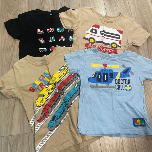 Tシャツ 西松屋 4枚セット ぷくぷく 車 飛行機 男の子 電車 新幹線 救急車 120 110