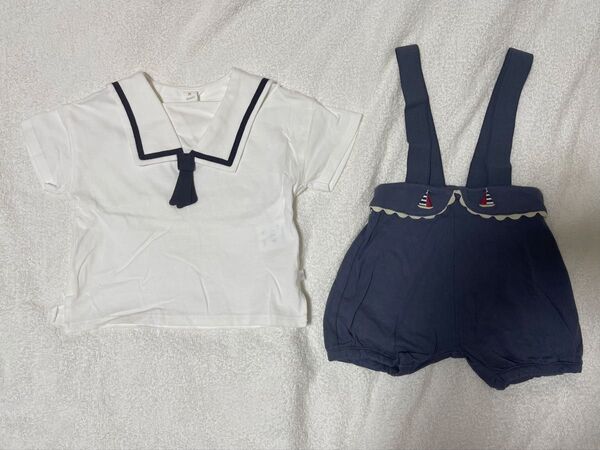 【90cm】バースデイcottoliコトリTシャツサスペンダーパンツ2点セット