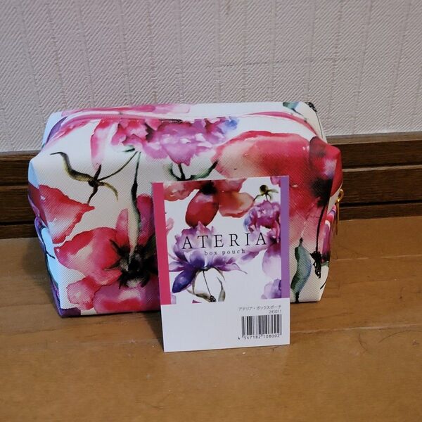 花柄化粧ポーチ 新品未使用 ATERIA box pouch 旅行用 トラベルポーチ メイク道具入れ 容量多い