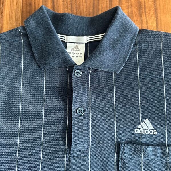 adidas ポロシャツ ネイビー ストライプ Mサイズ