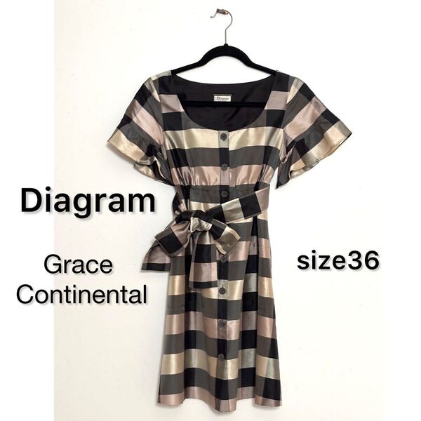 Diagram グレースコンチネンタル チェックワンピース ドレス シルク100% サイズ36 リボンつき 美品 ワンピース