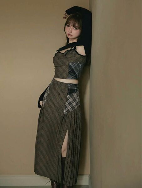 Emma check set up (beige_S)|andmary