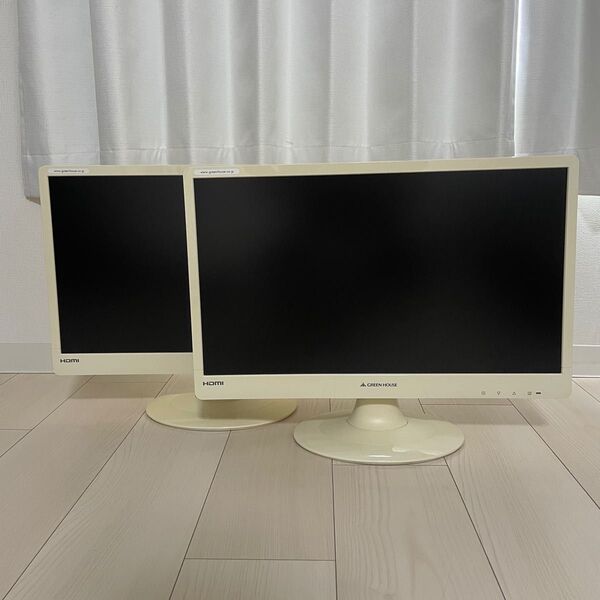 ジャンク グリーンハウス フルHD 21.5型 ワイド 液晶ディスプレイ HDMI パソコン液晶モニター ホワイト 2台セット