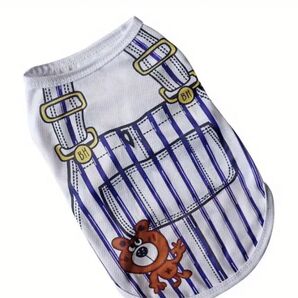 ★愛犬★ワンちゃんのお洋服★可愛い★夏服★未使用★送料無料★可愛い愛犬に★2XL★白地に青系のストライブに熊さん★愛犬用★