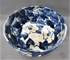 茶道具 土菁作 呉須 椿の絵 菓子鉢 菓子器 共箱入り 工芸品