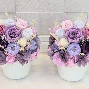 プリザーブドフラワーアレンジメント パープル Sサイズ 一対 クリアケース付き 洋風仏花 お供え