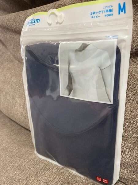 ユニクロ エアリズム UネックT 半袖 Mサイズ AIRism ネイビー WOMEN UNIQLO