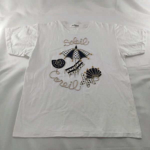 A-21【良品】milpucci 半袖シャツ Tシャツ 白 ホワイト 海 ビーチ カットソー トップス 半袖Tシャツ 古着