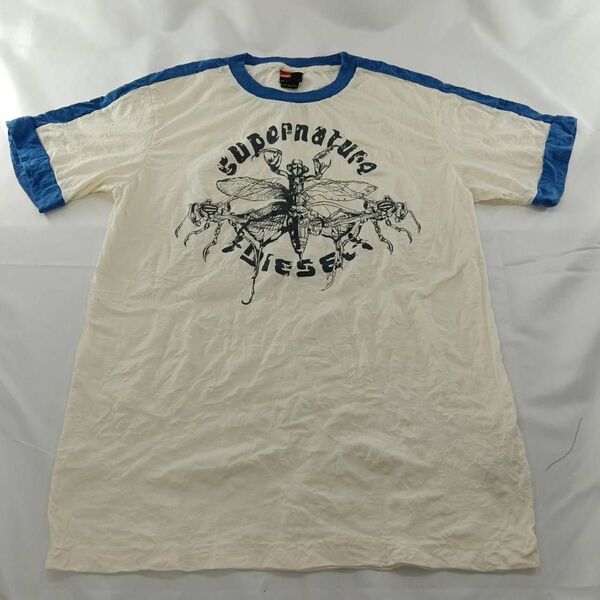 A-21【良品】DIESEL ディーゼル サイズL 半袖シャツ ベージュ 虫柄 丸首 Tシャツ ヴィンテージ カットソー レトロ