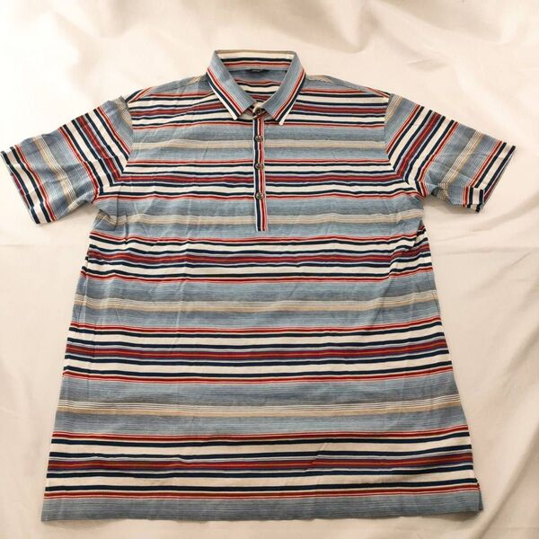 A-14【良品】allegri アレグリ 半袖ポロシャツ Tシャツ 水色 ボーダー トップス カットソー 半袖Tシャツ