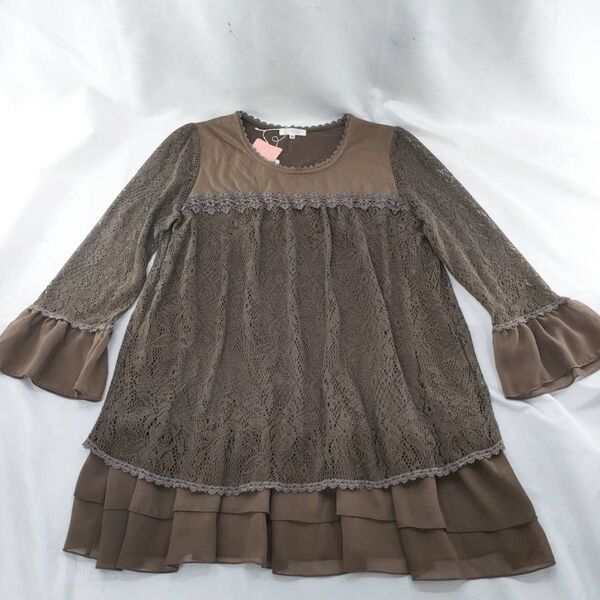 A-15【タグ付き未使用】and N closet 大きいサイズ チュニック ブラウン 長袖シャツ トップス カットソー 無地