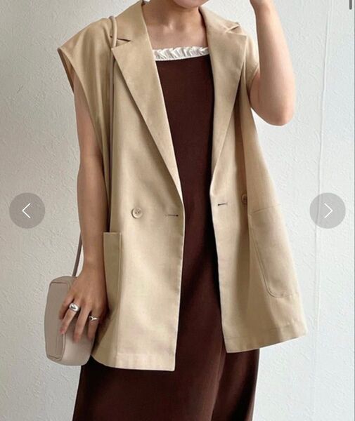 w closet リネンタッチ サイドベルトジレ ベージュ フリーサイズ ベスト フリーサイズ 着心地快適 春夏秋 ノースリーブ