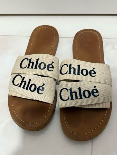 Chlo キャンバス ストラップサンダル ベージュ