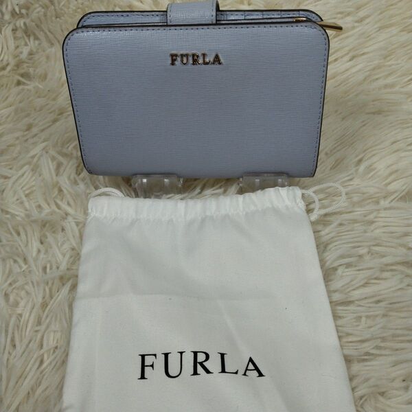 FURLA 保存袋有り 折財布 藤色 ブルー パープル