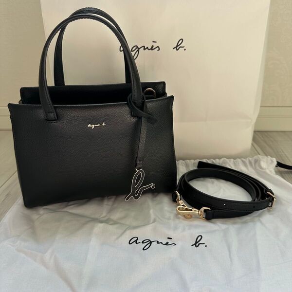 未使用 保管品 agnes b.(アニエスベー) sophie 2way ミニトートバッグ ショルダーバッグ ブラック レザー
