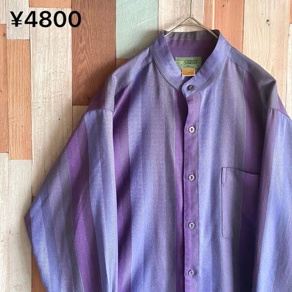 90s 00s vintage 古着 バンドカラーシャツ ストライプ y2k