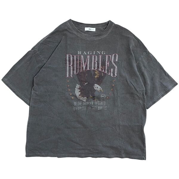 WEGO グラフィックTシャツ オーバーサイズ グレー 半袖 Mサイズ 半袖 ヴィンテージ加工 アニマルプリント 鷹 鷲