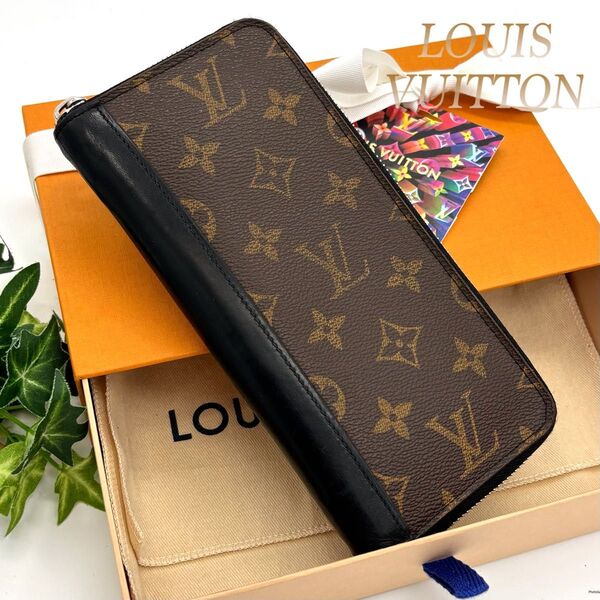 ルイヴィトン ジッピーウォレット ヴェルティカル モノグラム マカサー 黒 二つ折り 長財布 Louis Vuitton