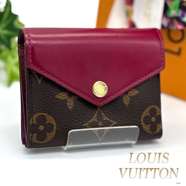 ルイヴィトン ポルトフォイユゾエ モノグラム 三つ折り財布 ミニウォレット フューシャ LOUIS VUITTON レディース