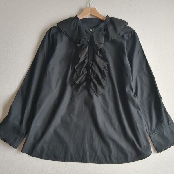 大きいサイズ 46★23区 フリル 長袖 ブラウス プルオーバー 黒 3XL