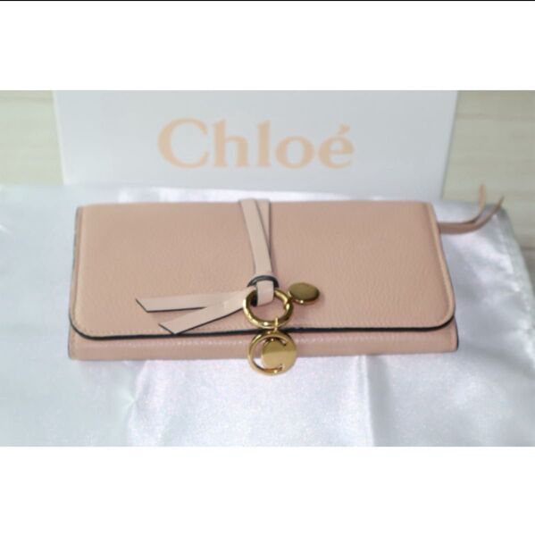 Chloe クロエ アルファベット 長財布 二つ折り カーフスキン ピンクベージュ