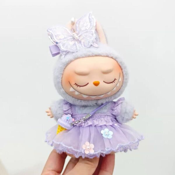 labubu ラブブ ぬいぐるみ着 ワンピース 可愛い 3点セット ぬい服 パープル