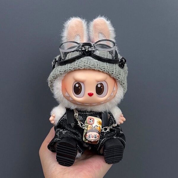 labubu ラブブ ぬいぐるみ着17cm オーバーオール着せ替え服 5点セット