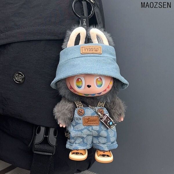 labubu ラブブ ぬいぐるみ着17cm オーバーオール着せ替え服 4点セット