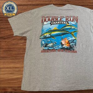 【US古着】グレー XL アニマル 魚 ツナ Tシャツ 半袖 バックプリント メンズ レディース