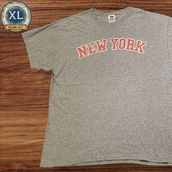 【セール!! US古着】フルーツオブザルーム グレー XL ニューヨーク NY Tシャツ 半袖 プリント メンズ レディース