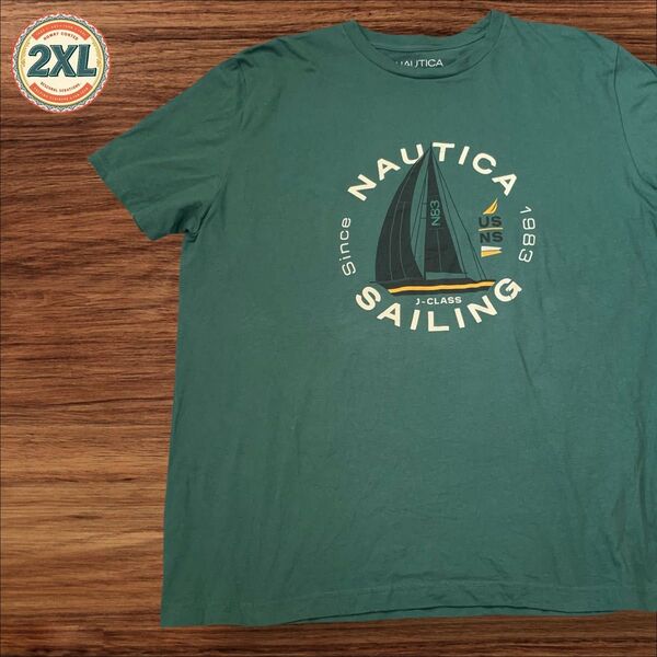 【セール!! US古着】ノーティカ nautica エメラルドグリーン 2XL Tシャツ 半袖 プリント メンズ レディース