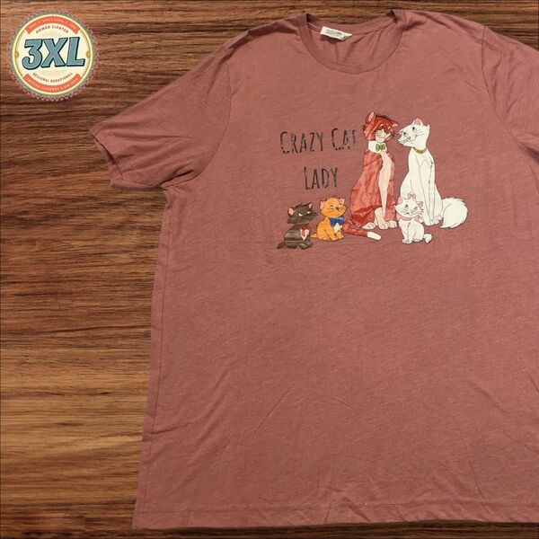 【US古着】CRAZY CAT ライトバーガンディ 3XL アニマル ネコ Tシャツ 半袖 プリント メンズ レディース
