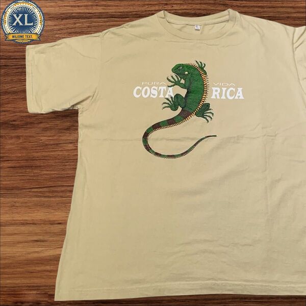 【US古着】ベージュ XL アニマル トカゲ コスタリカ Tシャツ 半袖 プリント メンズ レディース