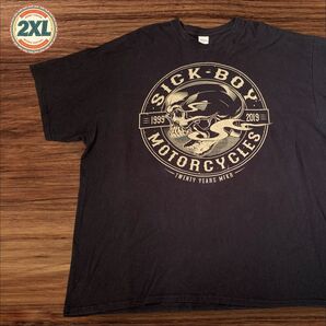 【セール!! US古着】ブラック 2XL ドクロ モーターサイクル Tシャツ 半袖 プリント メンズ レディース