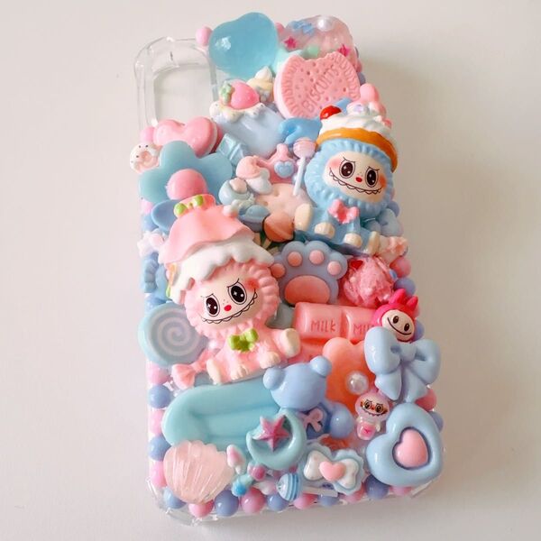 ラブブlabubuスイーツてんこ盛りデコ電iPhoneケーススマホケース埋め尽くしハンドメイド