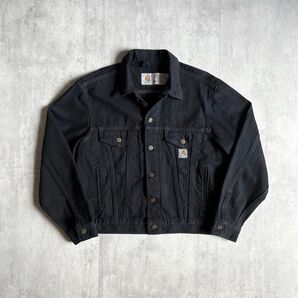 【90s carhartt】トラッカージャケット デニムジャケット usa製 後染めブラック サイドポケット 3rd 4th 古着