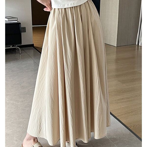 ロングスカート ベージュ ウエストゴム