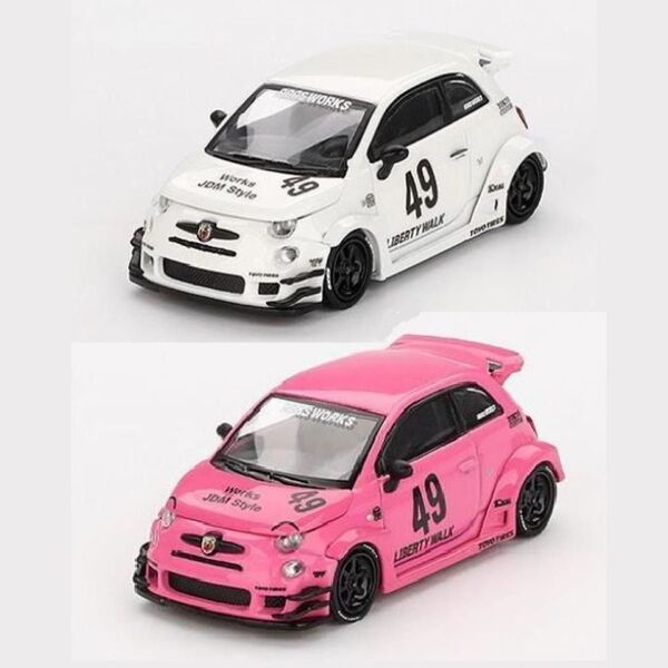 1/64 白&ピンク アバルト 595 左ハンドル mini gt (Y221)
