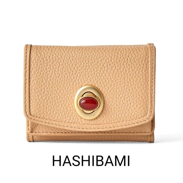 HASHIBAMI ミニ財布 ミニウォレット 三つ折り財布 アンズ カーネリアン 天然石 レザー 新品 7月誕生石 牛革 箱付き