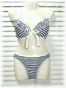  frill decoration separate swimsuit 9 number /M white × navy border 