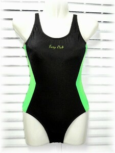 SING SUMMER боковой переключатель One-piece купальный костюм 9 номер /M черный × флуоресценция зеленый 