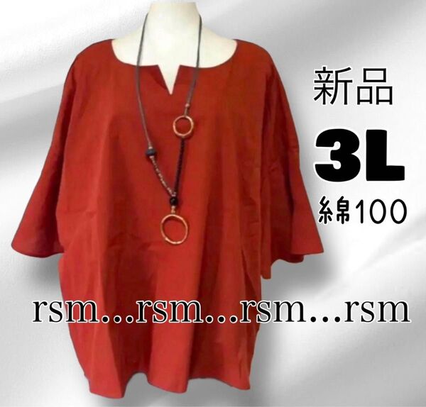 257 レディース 大きいサイズ トップス 3L 綿100 綺麗系 袖フレアー
