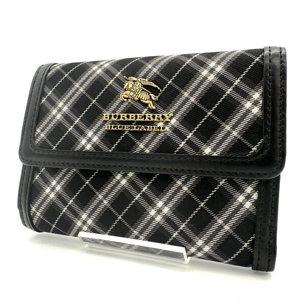 ★未使用品★ BURBERRY BLUE LABEL バーバリー ブルーレーベル 二つ折り財布 ノバチェック ブラック