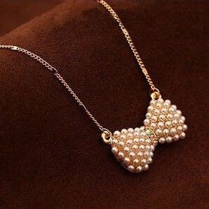 新品 送料込み ラグジュアリー ぷっくり パール リボン ネックレス557414