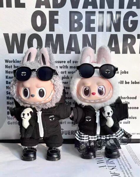 ラブブ labubu パンダかわいい ぬいぐるみ服着せ替え服 カップル