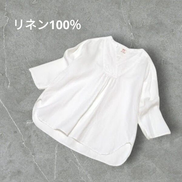 リネン100% スキッパーブラウス 清涼感 上質 ゆったり 白 麻 島のふく プルオーバー ナチュラル