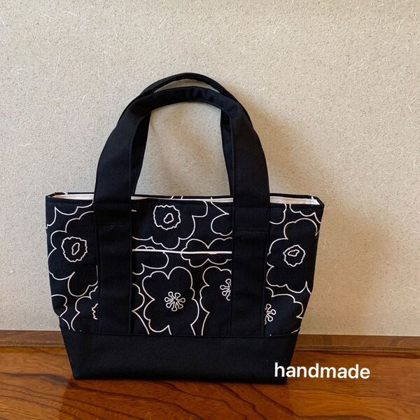 ハンドメイド トートバッグ 北欧フラワー ブラック
