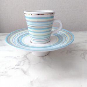 カップ&ソーサー ストライプ柄 水色と白